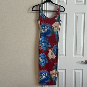 Adidas Originals Women's Floral Print Midi Tank Dress, Multicolor Design - XS